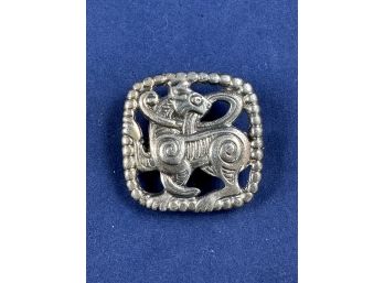 Vintage Sterling Silver Lion Or Tiger Brooch Pin