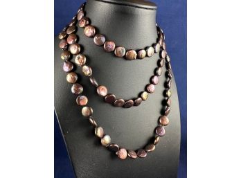 Black Coin Pearl Singl Strand Necklace, 44'