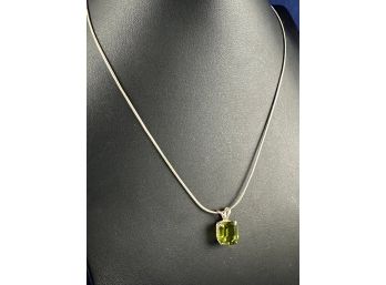 Sterling Silver & Peridot Faceted Pendant On Snake Chain, 16'