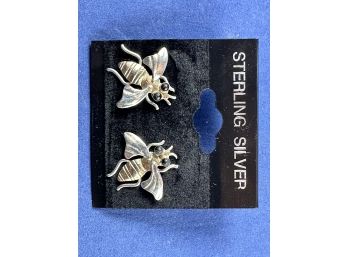 Sterling Silver Two Tone Bumble Bee Earrings