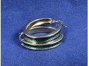 14K Yellow Gold Hoops With Green Enamel, Italy
