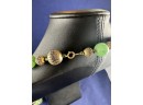 Stunning Vintage Jade And  Gold Tone Filigree Necklace, Knotted Between Each Piece, 32'