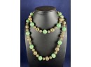 Stunning Vintage Jade And  Gold Tone Filigree Necklace, Knotted Between Each Piece, 32'