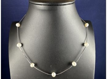 Sterling SIlver And Pearl Station Necklace, 16'