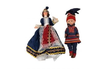 Pair Vintage Dolls, Evelt Trikeri Greek Female Doll And Boy Scandinavian Doll