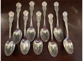 9 Silver Plate William Rodgers Collector Spoons Of States
