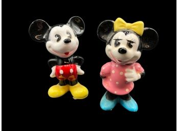 Rare Vintage Collectible: Made In Japan Ceramic Figurines Of Walt Disneys Mickey And Minnie Mice