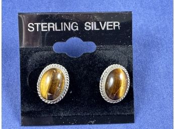 Sterling Silver And Tigers Eye Large Cabachon Earrings