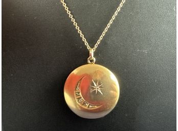 10K Yellow Gold & Diamonds, Moon And Star Locket And Chain, Personalized