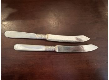 Pair Of Mother Of Pearl And Silver Handle Small Knives