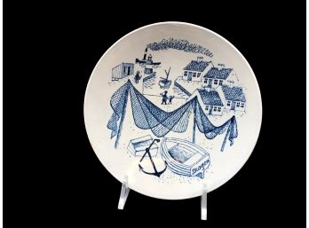 Collectible Blue Dish Depicting Fishing In Norway