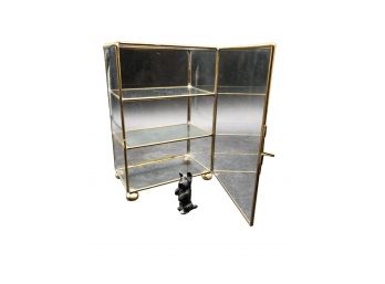 Glass And Gold Tone 3 Tiered Display Curio, 7 Inch Tall