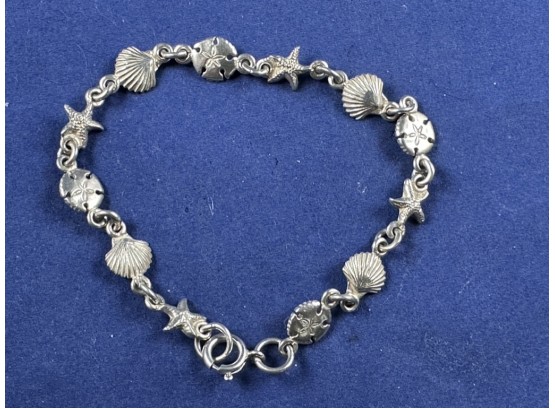 Sterling Silver Shell, Starfish Bracelet, 7'