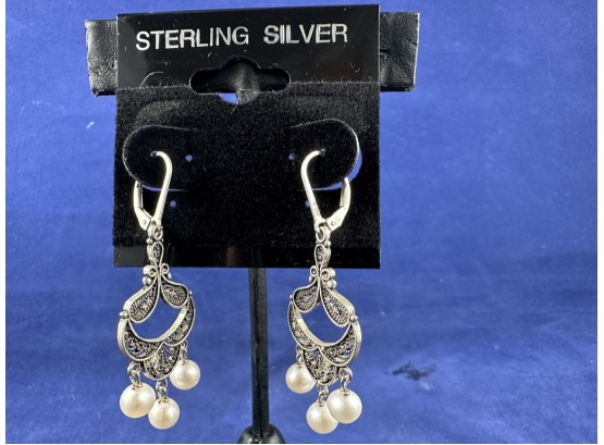 Sterling Silver Pearl Filligree Earrings