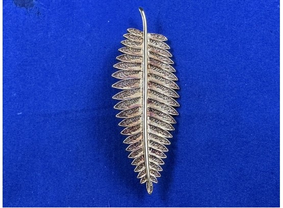 19.2K Yellow Gold Filigree Leaf Pendant Or Pin Brooch, Portuguese