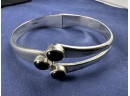 Sterling Silver And Black Onyx Hinged Cuff Bracelet