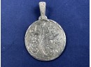 900 Silver Large Round Etched Pendant