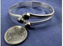 Sterling Silver And Black Onyx Hinged Cuff Bracelet