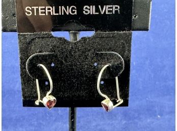 Sterling Silver Garnet Heart Earrings