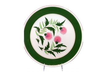 Intage Mid Century Modern Stangl Pottery 'Thistle' Large 12 1/2 Inch Platter Wallhanging Green & Pink