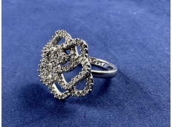 Sterling Silver And Diamond Simulants Ring, Size 8