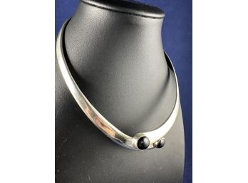 Sterling Silver And Black Onyx Hinged Cuff Neclace