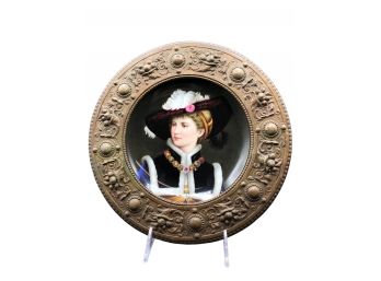 Lot 2  AUSTRIAN CIRCULAR PAINTED PORCELAIN PLAQUES IN BRASS FRAME