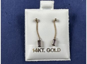 14K Yellow Gold Dangle Amethyst Earrings