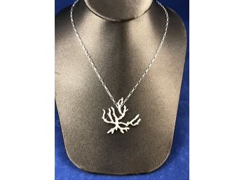 Signed Sterling Silver Coral Pendant & 16' Sterling Silver Necklace