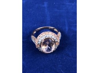 Morganite Ring In 10K Rose Gold, White Sapphire Halo, Size 7