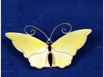 David Andersen Norway Enamel Butterfly Pin In Sterling Silver, 1960's, Yellow