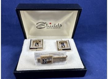 Vintage Shields 5th Avenue Cufflinks And Tie Bar Personalized N