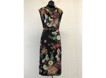 Ted Baker London, Size 1, Floral Draped Neck, Belted And Lined