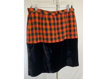 Chanel Plaid & Velvet Skirt, Size 44