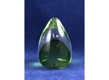 Small Glass Paperweight, Unsigned, Green & Clear Glass