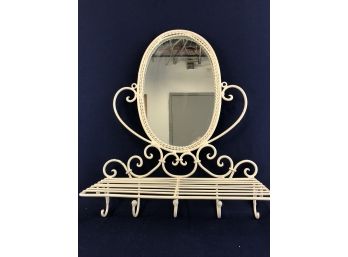 Vintage Metal Shelf With Mirror And Shelf And Hooks