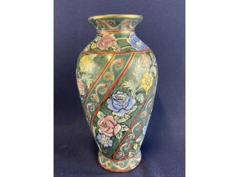 Vintage Andrea By Sadek Green Decorative Vase With Roses And Flowers