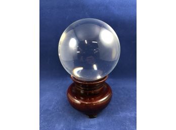 Crystal Ball On Wood Stand That Rotates