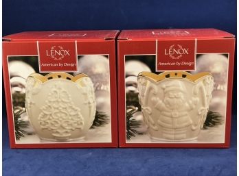 Lenox Christmas Tree And Santa Votive Candle Holders, New In Box