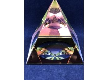 Amlong Crystal Iridescent Pyramid - Rainbow Colors 3.5 Inches Tall With Gift Box