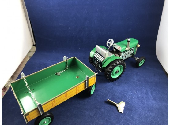 Vintage Schylling Collector Series Tin Wind-Up Action Tractor & Trailer In Box