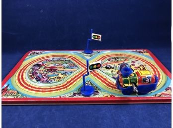 Vintage Wind Up Carnival Train With Track Tin Toy , Collectible Train With Key