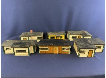 Handmade Vintage Train Houses, Lot Of 6