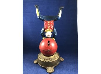 Cast Iron Mechanical Bank With Clown Balancing On Ball