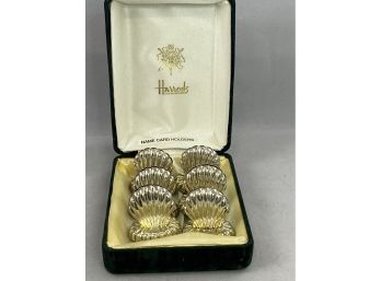 Vintage Harrods Name Card Holders Silver Plate Shells