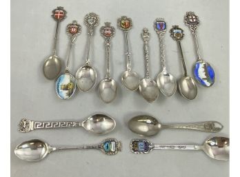 13 Collectors Spoons From Around The World, 800 Silver & Silver Plated Or Filled