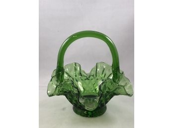 Vintage Green Glass Thumbprint Basket