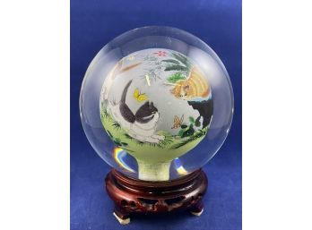 Li Bien Handpainted Scene With Cats Playing Glass Ball And Stand