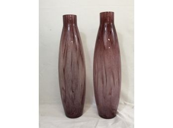 Two Large Glass Vases, Pink Translucent