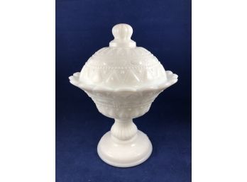 Vintage Milk Glass Covered Compote Dish